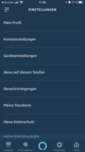 Alexa App Einstellungen