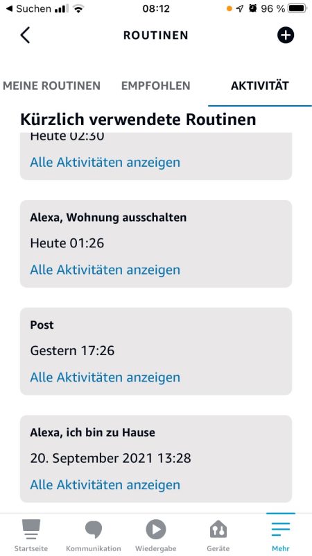 Routine Aktivität Übersicht
