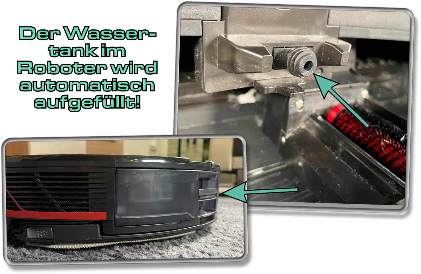 Die Station des Roborock S7 MaxV Ultra füllt den Wassertank im Roboter stets auf, damit immer genügend Wasser für die Reinigung zur Verfügung steht.