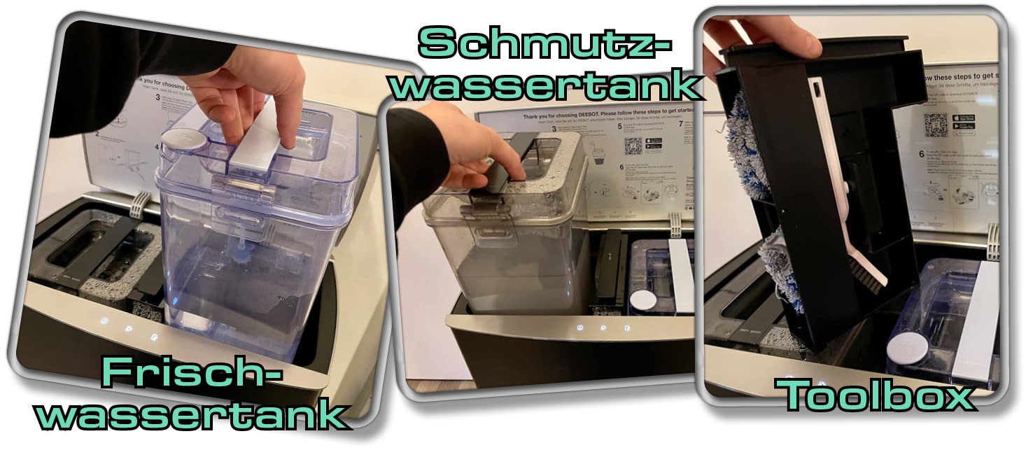 Im inneren der Reinigungsstation des ECOVACS DEEBOT X1 OMNI findet man zahlreiche Features.