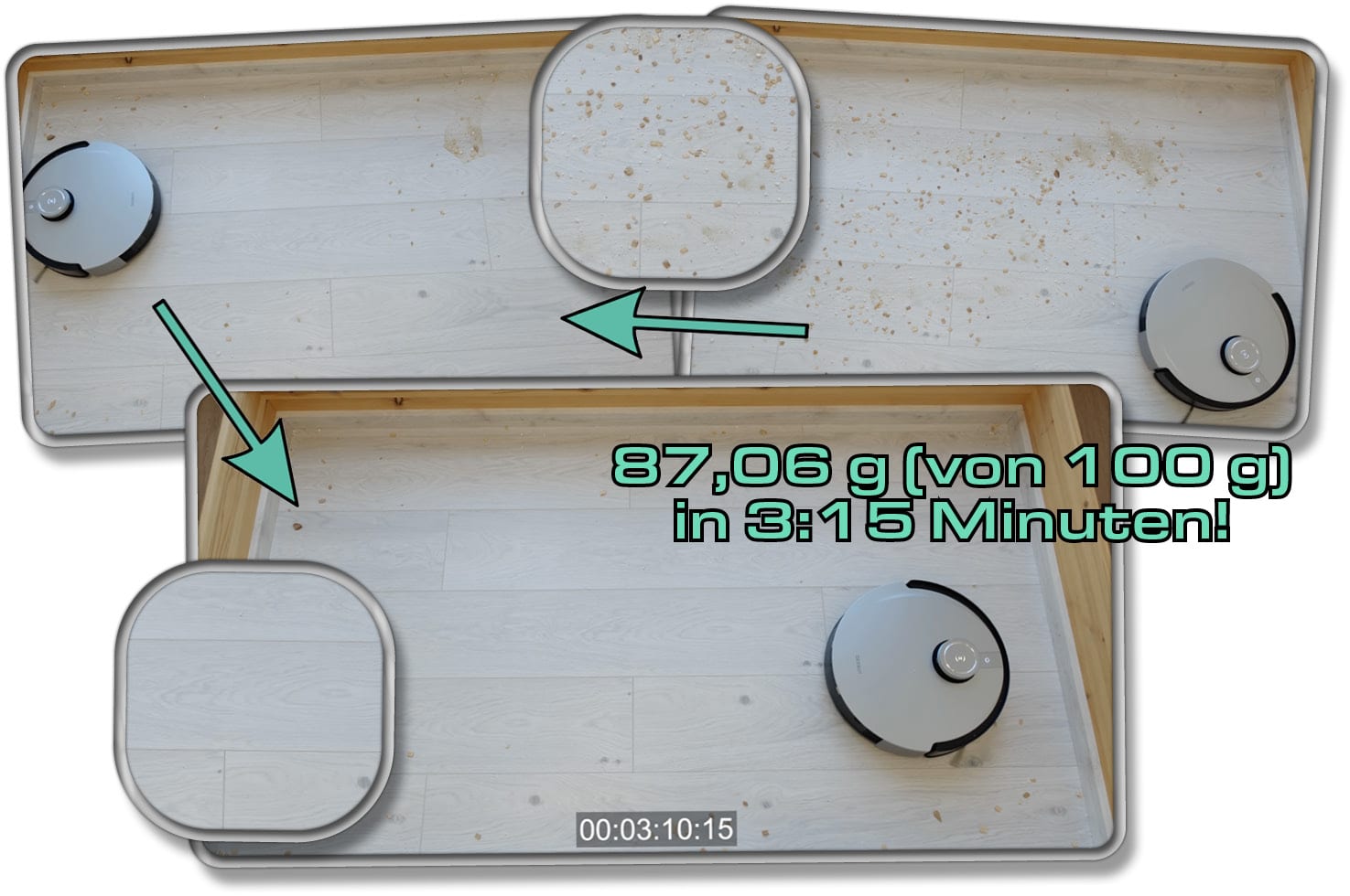 ECOVACS DEEBOT X1 OMNI - Die gemessene Saugleistung auf Hartboden